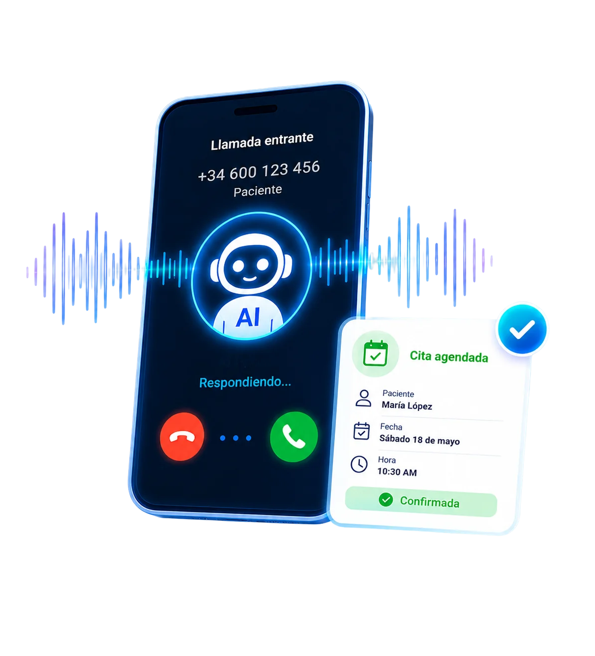 AI Phone contestando una llamada y confirmando una cita